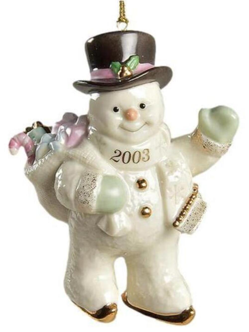 Vintage 2003 Skating Into The Holidays Snowman Porcelain Annual Ornament Lenox